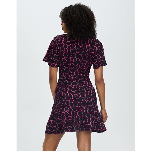 Michael Kors NWT Giraffe Flutter Mini Wrap Dress pink Black XS - Picture 4 of 7